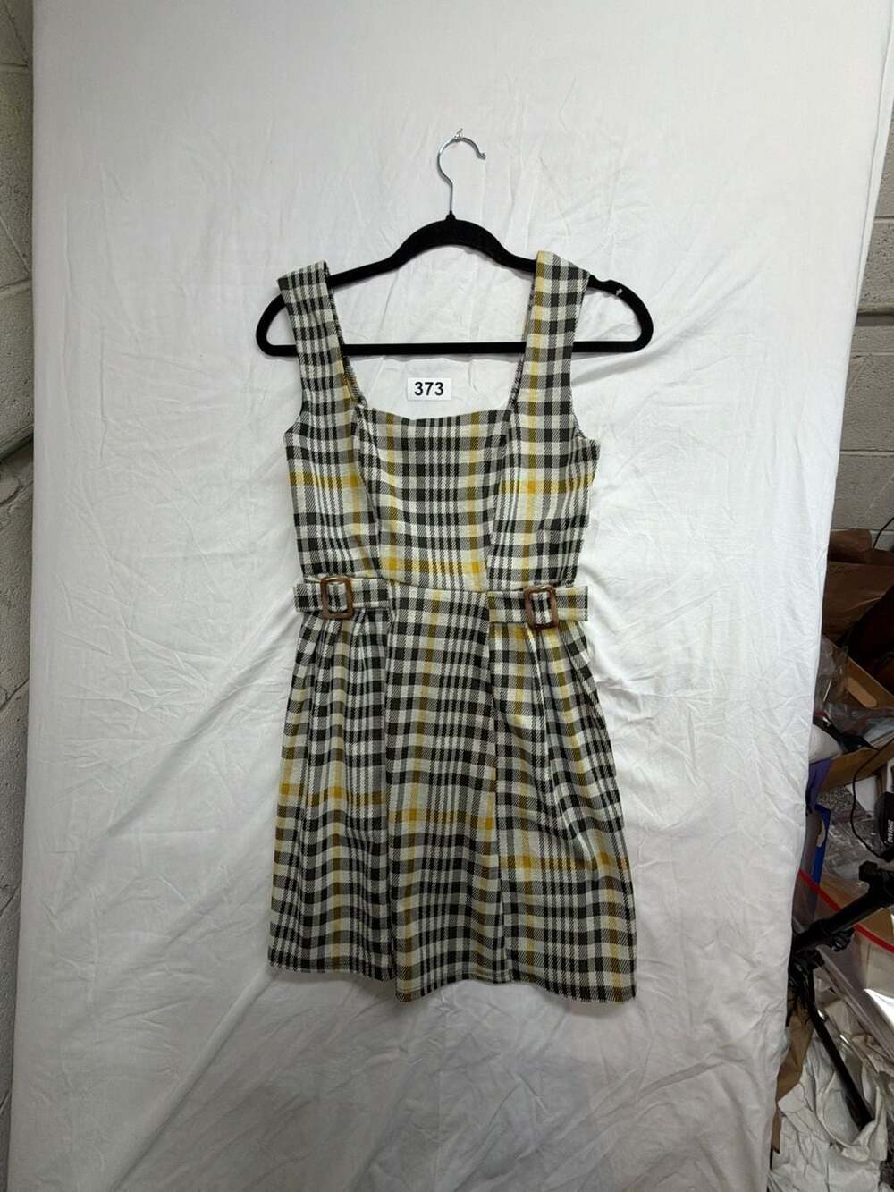 Derek Heart Women's Plaid Sleeveless Square Neck Belted Knit A-Line Dress Medium